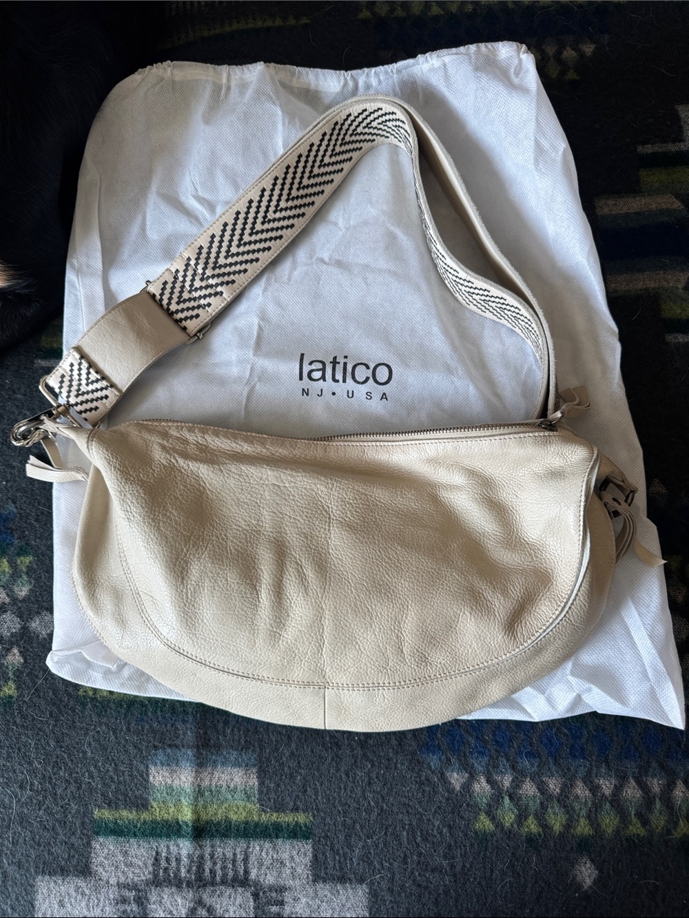 latico Cream Leather Crossbody with Woven Chevron Strap